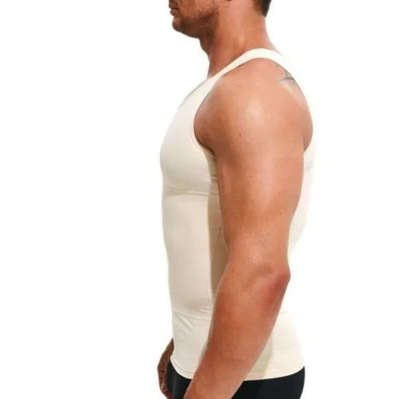 New Mens Compression Shirt Slimming Beige - Picture 3 of 7